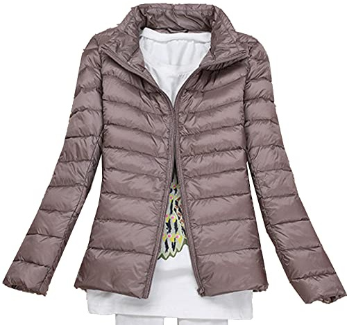 KeYIlowys Piumino Leggero Primaverile E Invernale Tinta Unita Colletto in Piedi Slim Plus Size Piumino Corto da Donna