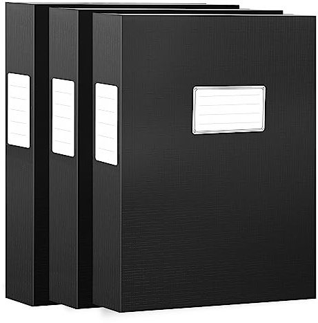 JiaWei 3 Pezzi Cartella Portaprogetti Scatole da con Coperchio Magnetico, Larghezza 4,5 cm, in Cartone 1800 g/m² A4, con Scomparto per il Nome, Scatola per Documenti - Nero