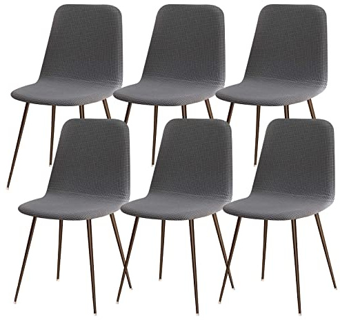 Lydevo Stuhlhussen 6er Esszimmer Strech Stuhlhussen für Esszimmerstühle Universal Waschbar Bezug Stuhlhussen Skandinavisch Stuhlüberzug für Küchenstühle Hotel Bankett,Jacquard#Silber Grau