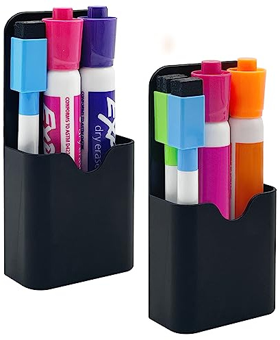 VieFantaisie 2 PCS Magnetic Pen Marker Holder, Magnetic Dry Erase Marker Holder, Magnet Pen Pencil Storage for Fridge, Whiteboard, School, Office, Home, Black