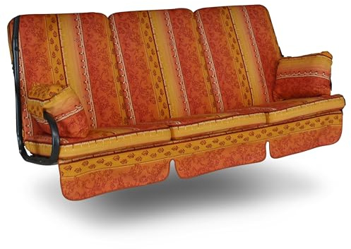 ANGERER Hollywoodschaukel Auflage Exklusiv orange-gelb Gemustert Bordüre | passend für viele 3-Sitzer Hollywoodschaukeln mit hoher Lehne, Schaukelauflage Made in Germany