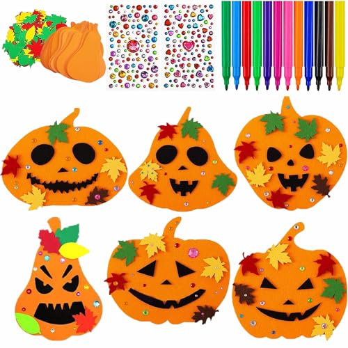 DIY Kürbis Bastelset,Herbst Bastelset Kinder,Halloween Basteln Kinder Set,DIY Kürbis Dekorieren mit Ahornblatt Strasssteinen Stift,Filz Bastelset Kinder,für Thanksgiving Herbst Halloween Party