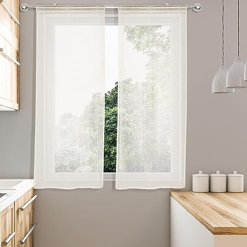 HOMEYA - Cortina cocina tranaparente 1 unidad - Visillo para cocina diseño de rayas un panel para ventana, marco de puerta. - 80 x 160 Beige