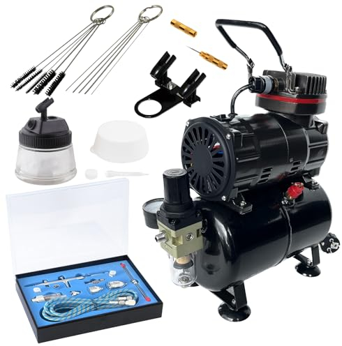 Andreas Dell Airbrush Kompressor AD-286 Komplett-Set mit 1 Pistole BD-130K mit viel Zubehor