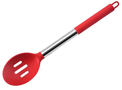 Premium Silicone Cooking Spoon Set - Versatile Utensils for Mixing, Draining, And Serving in The Kitchen, Red Slotted Spoon
