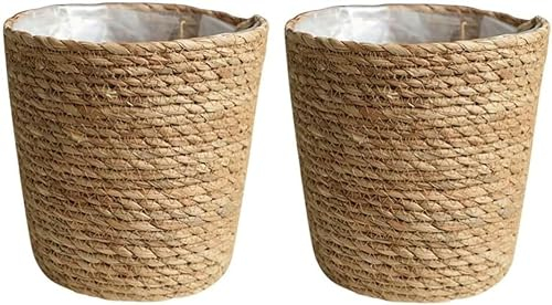 MASINIES 2 cestas tejidas para plantas, macetas tejidas con forro, cestas de mimbre para plantas, cesta de mimbre para almacenamiento de plantas, contenedor para lavandería, picnic (L)