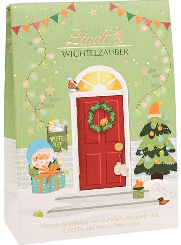 Lindt Schokolade | Wichtelzauber Tasche | 165g | Wichtel Tasche gefüllt mit 12 köstlichen Weihnachtswichtel| eldes Schokoladen-Geschenk im Weihnachtsdesign