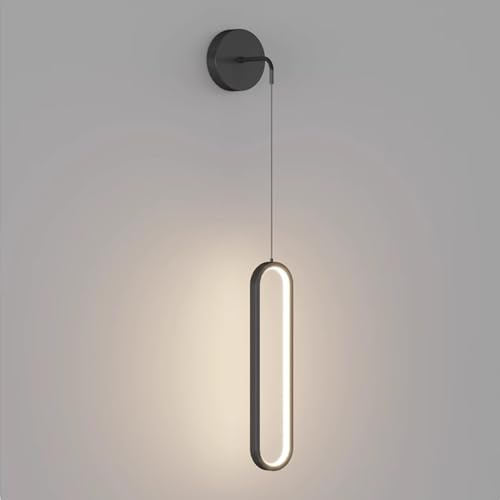 Wandleuchte Innen Wandlampe Modern - Gold aus Metall Design Wandbeleuchtung Vintage Kreatives Bettlampe 18W Nachttischlampe Kreative Runde Ring Wandlicht für Wohnzimmer Schlafzimmer Flur (Schwarz)