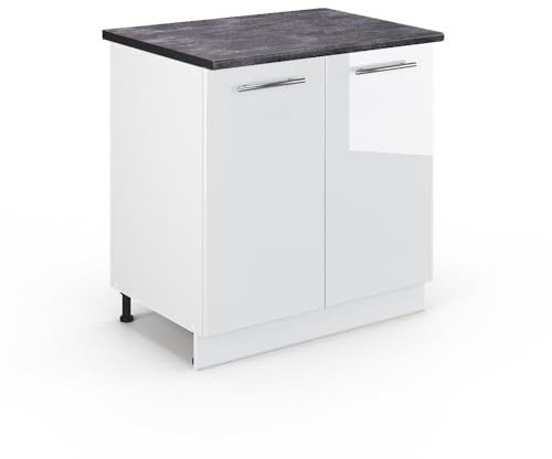 Vicco Spülenunterschrank Fame-Line, Weiß Hochglanz, 80 cm
