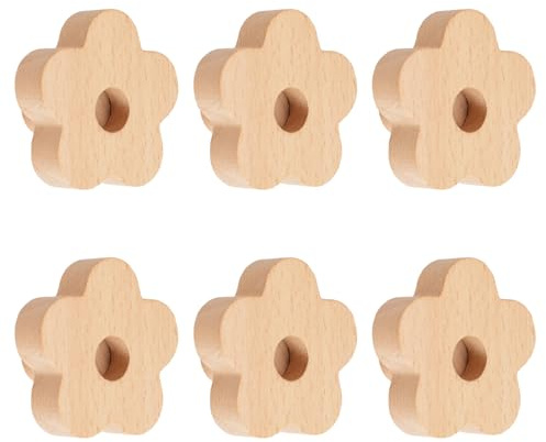 MOROBOR Blumenknöpfe aus natürlichem Buchenholz, handgefertigt, für Schublade, Schrank, Kommode, mit Schrauben und Verlängerungsrohr, 6 Stück