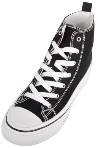 ABSOLUTE FOOTWEAR Womens High Top Canvas Lace Up Trainer with Platform Sole, Black, UK 5