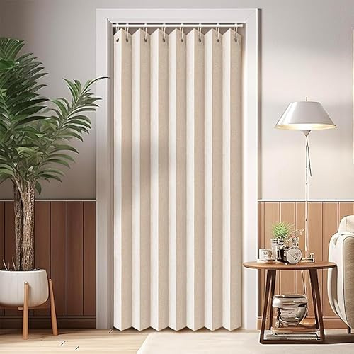 Accordion Style Folding Door Curtains for Doorways - Closet and Room Divider Pleated Folding Doors Curtain