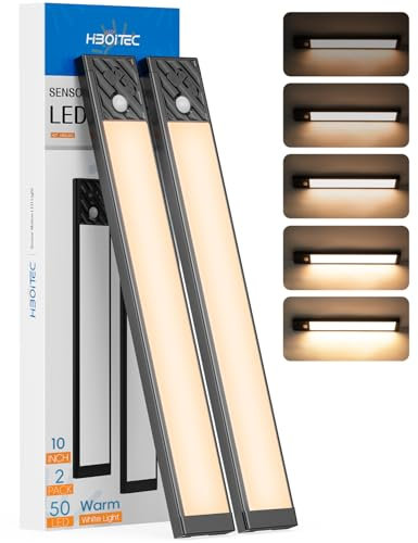HIBOITEC Schrankbeleuchtung Led Lampe mit Bewegungsmelder, 25,5 cm Dimmbar Unterbauleuchte Küche Licht， Aufladbar Unterschrank Beleuchtung, Warmweißes Schranklicht für Schrank, Treppe, Flur
