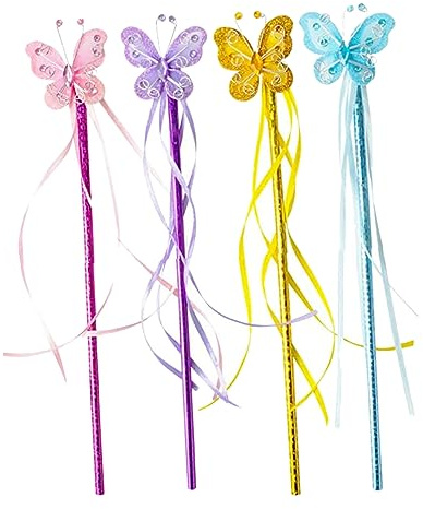 CIYODO 4 Stück Schmetterlings Feenstab Rosa Blau Gold Dekorativer Handzauberstab Für Mädchen Für Kinderpartys Und Festespielen