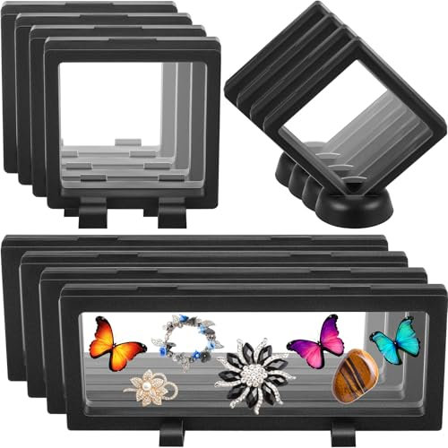 Harloon 12 Pcs 3D Floating Display Case Floating Frame Display Holder Stand Challenge Coin Jewelry Frame Box for AA Medallions Fossil Rock Gemstones Specimen(Black,Multiple Sizes,Multiple Base)