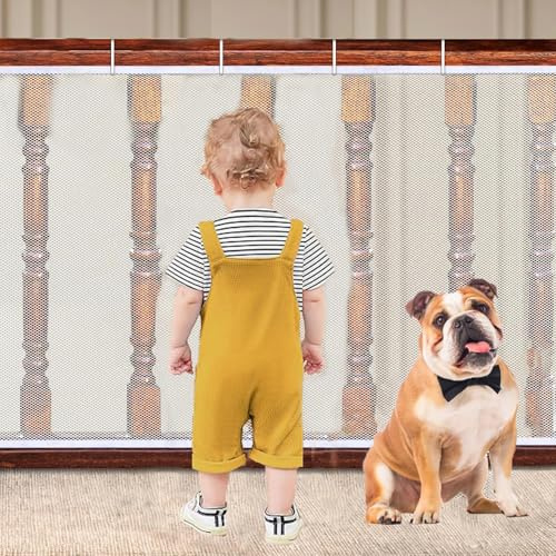 Banister Guard for Baby - 15ft x 3ft Balcony Netting for Pets, Stair Netting Child Safety Net, Stair Railing Proof Mesh for Kids, Dogs, Cats White