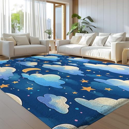 GDJSMIN Badezimmerteppich, Nacht Sterne weiße Wolken Badematte rutschfest Waschbar Badteppich Bettvorleger Badvorleger Saugfähige Duschvorleger Fussmatte für Wohnzimmer Schlafzimmer Badezimmer