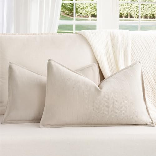 ZWJD Beige Kissenbezug 40x60 2er Set Chenille Kissenbezüge Sofakissen Kissenhüllen mit elegantem Design, weiche und luxuriöse dekorative Dekokissen für Couch, Bett und Heimdekoration