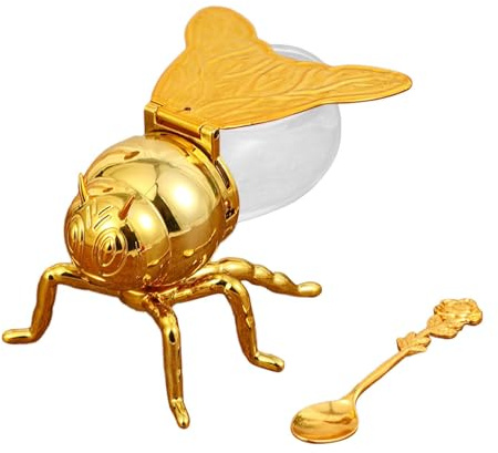 F Fityle Pot de stockage de miel d'abeille avec cuillère, récipient décoratif polyvalent, pot à condiments pour la maison, magasin de sirop de miel, Rose D'or
