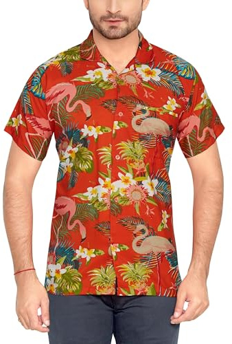 CLUB CUBANA Casual Hawaii-skjorta för män smal passform, Röd 3, XXL