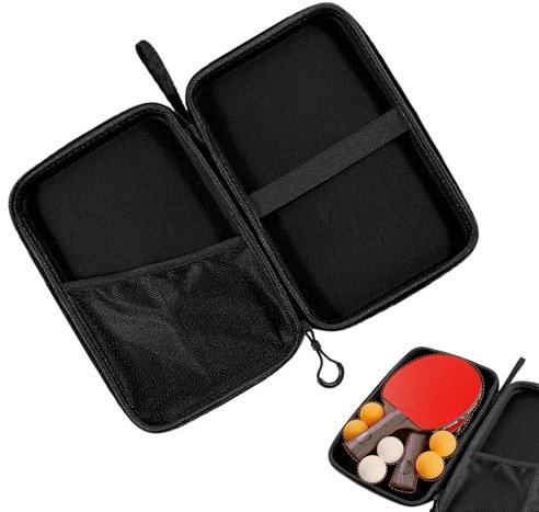 Zetqhuu Harte Tischtennis-Tasche – Hartschalenschutz, Wasserabweisend, 2 Schläger, 7 Bälle, Schwarz, 29 * 19.5 * 5 cm