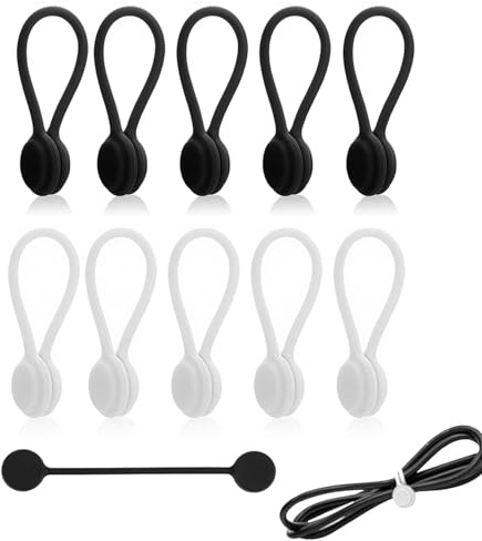 LuminaryLair 10 Stück 11cm Multifunktions Silikon Magnetische Kabelbinder Schwarz Weiß