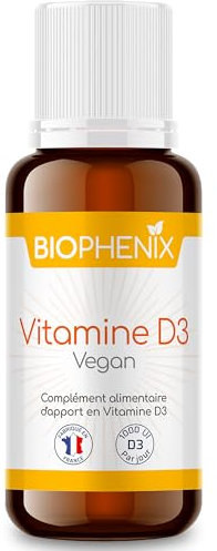 Biophénix Vitamine D3 Vegan 20 ml - Complément Alimentaire 100% Naturel d'Apport en Vitamine D3 - Capital Osseux - Immunité