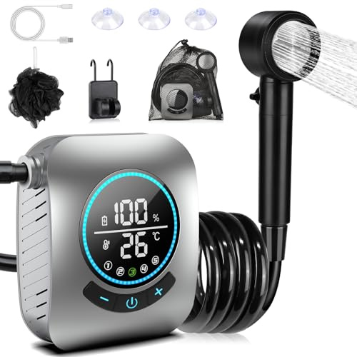 Ducha Portatil Camping, Spopal [8000mAh][Modo de 5 Velocidad][ IPX8 Impermeabilización] Recargable Ducha Camper, Larga Duración, Ducha Electrica para Acampar, Hacer Caminatas, Duchas para Perros(Gris)