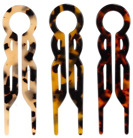 BOXOB 3pcs French Hair Pin, U-Shaped Magic Acetate Hair Pin French Sticks for Women Buns Thick Fine Long Curls Styling Accessories (3 Colors)