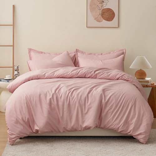 RUIKASI Rose Pink Super King Duvet Cover Sets Bedding Set - Pink Duvet Set Superking Bed Set with Zip, Soft Brushed Microfibre Super King Size Quilt Cover with 2 Pillowcases