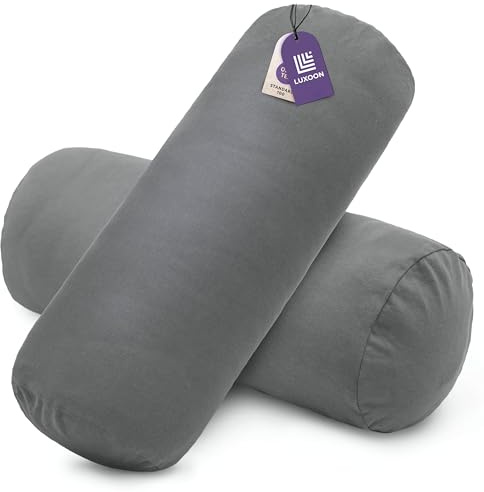 Luxoon 2er Pack Nackenrollenbezüge mit Reißverschluss – Bezüge für Nackenstützkissen, 100% Baumwolle, weich, waschbar und trocknergeeignet, 15x40 cm, Anthrazit