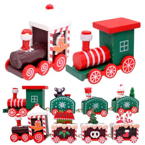 YskerrigToy Weihnachten Zug Deko, 2PCS Holz Kleiner Zugs Deko Weihnachtszug Dekoration Mini Weihnachten Zug Dekos Weihnachtszug Spielzeug DIY Dekoration Holzzug für Tischdeko