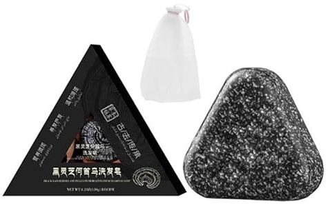 Champú en Barra Triangular Natural, Jabón de Champú con Ganoderma Polygonum Multiflorum Negro, Jabón de Herbal Artesanal para el Cuidado del Cabello, para Mujeres y Hombres (1PC)
