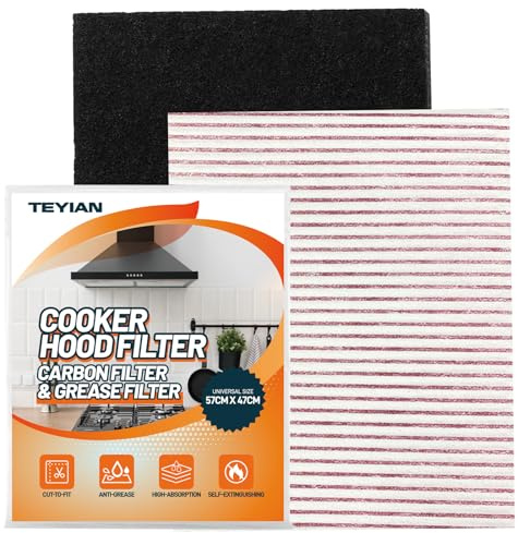 TEYIAN 57 x 47cm Carbon Cooker Hood Filter Grease & Odour Filter Kit High Absorption Universal Cut to Size for All Cooker Hoods & Extractor Fans Vent (1 Grease + 1 Odour Filter)