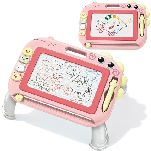 Dinosaures Ardoise Magique, Tableau Dessin Magnetique avec Pieds Ardoise de Gribouillage Effaçable Planche à Dessin Magnétique Tablette Dessins Enfant Jouet Éducatif pour Enfants Rose