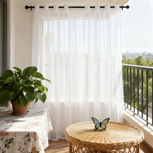 WUXXIANG Tende in Voile 50 x 230 cm Semitrasparenti, Eleganti, Morbidi, Bellissime Tenda a Traslucido con Occhielli per Camera da Letto e Soggiorno Cucina Sala da Pranzo, Bianco