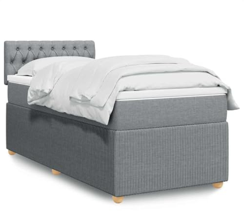 Tonture resårsäng med madrass, ljusgrå 80 x 200 cm, tygöverdrag, fickfjäderkärna, LED-belysning, madrassstöd, för vilsam sömn