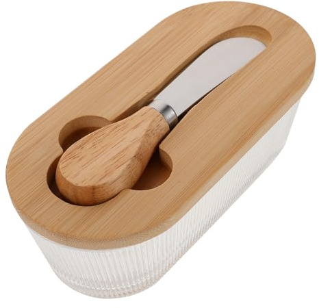 OSALADI Mantequera Hermética de Vidrio con Tapa y Espátula Recipiente Rectangular Transparente para Almacenar Mantequilla y Queso Caja para Conservar Frescura en Cocina y Refrigerador