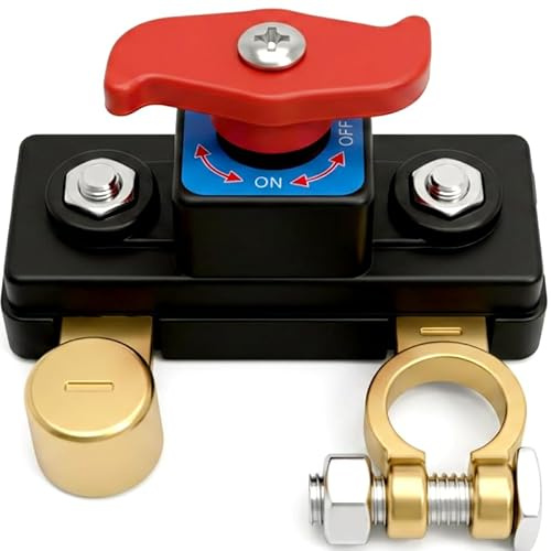 12V 24V 48V Battery Disconnect Switch Réglable Laiton Massif Interrupteur Coupe Circuit Batterie Pôle Négatif Contrôle Déconnexion de Batterie pour Camping Car Camion Bateau Tracteur Anti Décharge