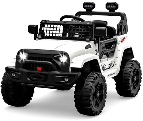 ZoomBuggy Coche Eléctrico para Niños con Mando a Distancia, Vehículo Eléctrico 12V con Velocidad 2-4 Km/h, Claxon, MP3, Luces LED y Música, Soporte 28 kg, Todo Terreno para Niños 3+ Años, Blanco