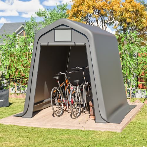 Casetta per attrezzi in polietilene, resistente alle intemperie, 245 x 183 x 217 cm, grigio, per bicicletta con tapparelle, resistente ai raggi UV e al vento, per giardino e terrazza