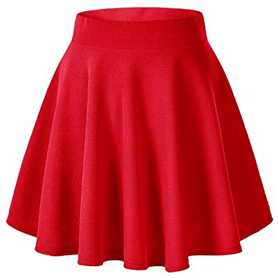 Afibi Girls Casual Mini Stretch Waist Flared Plain Pleated Skater Skirt (Medium, Red)
