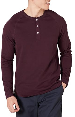 Amazon Essentials Chemise Henley à Manches Longues Homme, Bordeaux, XL