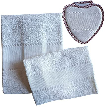 Set SPUGNE Bagno Viso + OSPITE 100% Spugna con Inserto in Tela Aida per RICAMARE Colore Panna + 1 PRESINA IN OMAGGIO Prodotto Italiano