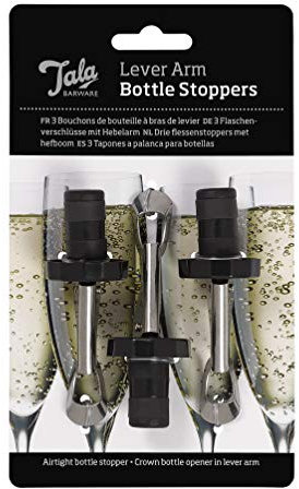 Tala Barware Lever Arm 3 Bottle Stoppers, Set of 3 Expanding Plug Style Stoppers which Create a Leak Proof Vacuum Seal, Keeping Drinks Fresher for Longer