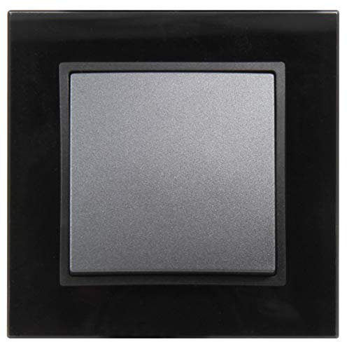 McPower Wechselschalter Flair anthrazit | 250V~/10A | Unterputz | Steckanschluss | Glasrahmen | Flächenwippe | Hohlwanddose 68mm