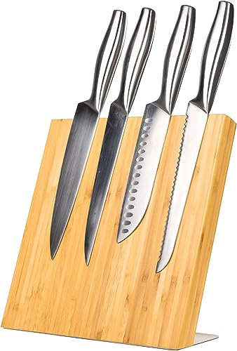 Coninx Bloque Magnético de Cuchillos 27.5x27.5x12cm | Soporte Cuchillos Cocina con Imán de Neodimio muy fuerte | Porta Cuchillos Cocina | Taco Cuchillos Knife Block | Madera de Bambú