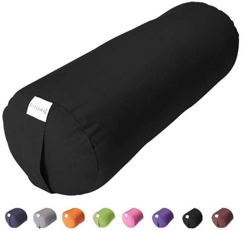 Sol Living Yoga Bolster Pillow for Meditation and Restorative Yoga - 100% Cotton, Cylindrical, Firm Cushion with Washable Cover for Balance and Support