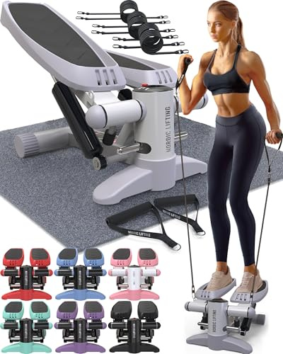 Nordic Lifting Mini Stepper e Macchina da Scalata – con Bande di Resistenza e Pedane Antiscivolo – Struttura Resistente con Capacità di Carico di 150 kg – Schermo LCD