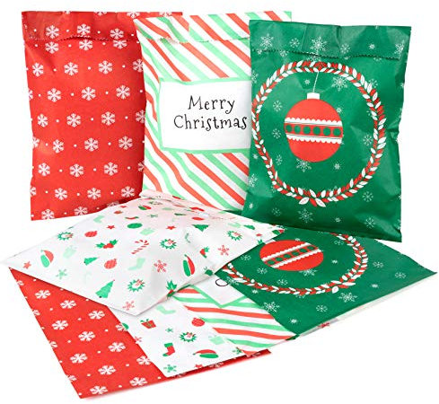 100 stycken presentpåsar jul, papperspåsar för jul, presentpåsar set, godispapperspåse, 4 mönster sötsaker påsar söt festpåse adventskalender påsar